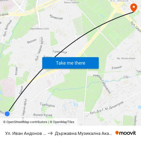 Ул. Иван Андонов / Ivan Andonov St. (1800) to Държавна Музикална Академия - Инструментален Факултет map