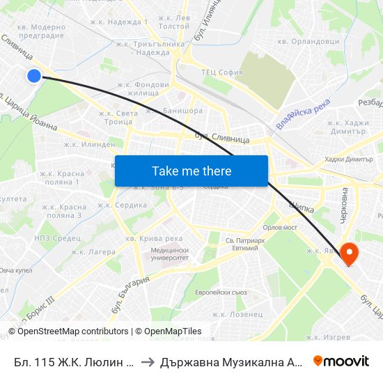 Бл. 115 Ж.К. Люлин 10 / Bl. 115, Lyulin 10 Qr. (0137) to Държавна Музикална Академия - Инструментален Факултет map