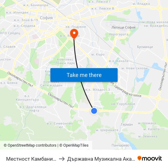 Местност Камбаните / Kambanite Area (2649) to Държавна Музикална Академия - Инструментален Факултет map