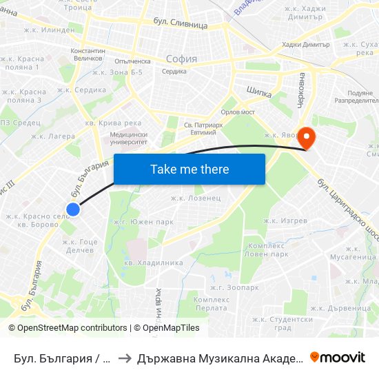 Бул. България / Bulgaria Blvd. (0291) to Държавна Музикална Академия - Инструментален Факултет map