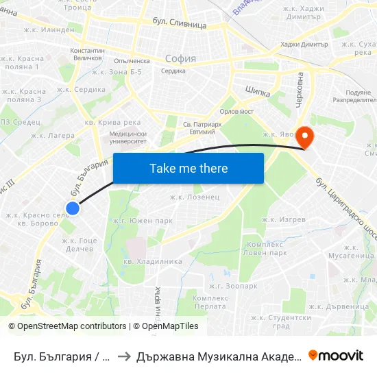 Бул. България / Bulgaria Blvd. (0291) to Държавна Музикална Академия - Инструментален Факултет map