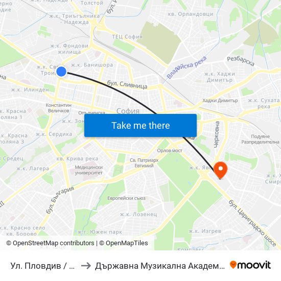 Ул. Пловдив / Plovdiv St. (2420) to Държавна Музикална Академия - Инструментален Факултет map