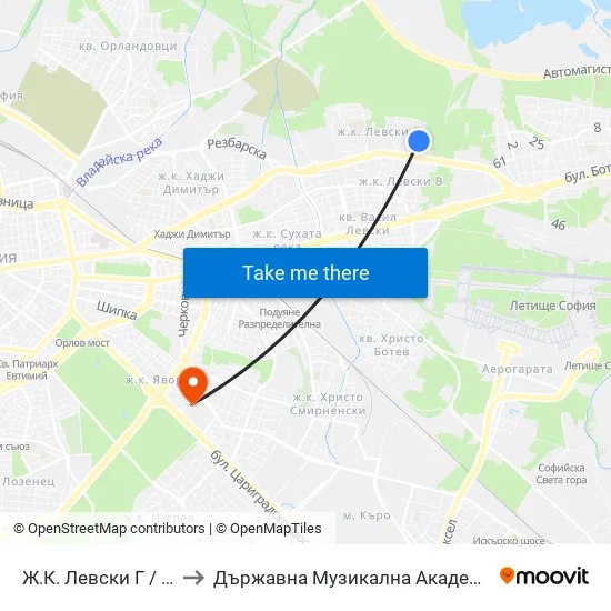 Ж.К. Левски Г / Levski G Qr (0646) to Държавна Музикална Академия - Инструментален Факултет map