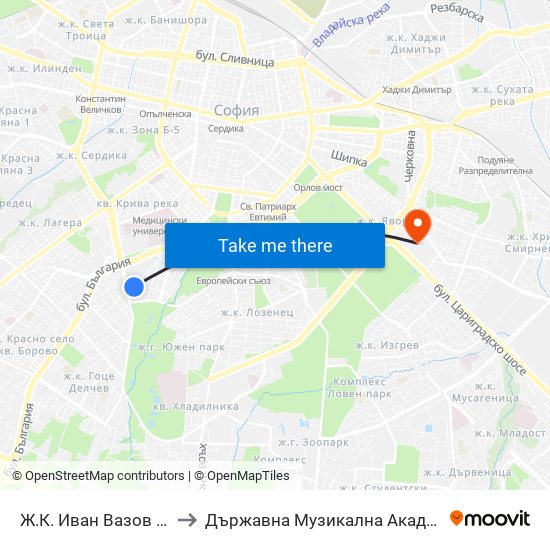 Ж.К. Иван Вазов / Ivan Vazov Qr. (0625) to Държавна Музикална Академия - Инструментален Факултет map