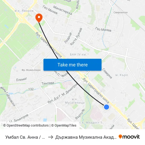 Умбал Св. Анна / St. Anna Hospital (1195) to Държавна Музикална Академия - Инструментален Факултет map