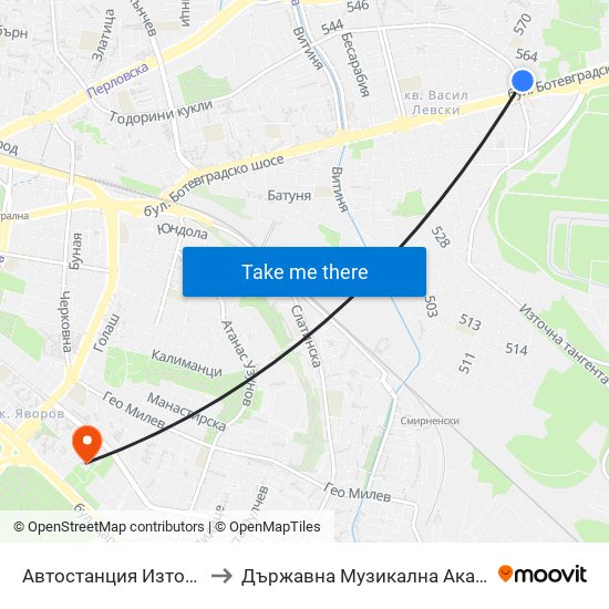 Автостанция Изток / Iztok Bus Station (0057) to Държавна Музикална Академия - Инструментален Факултет map