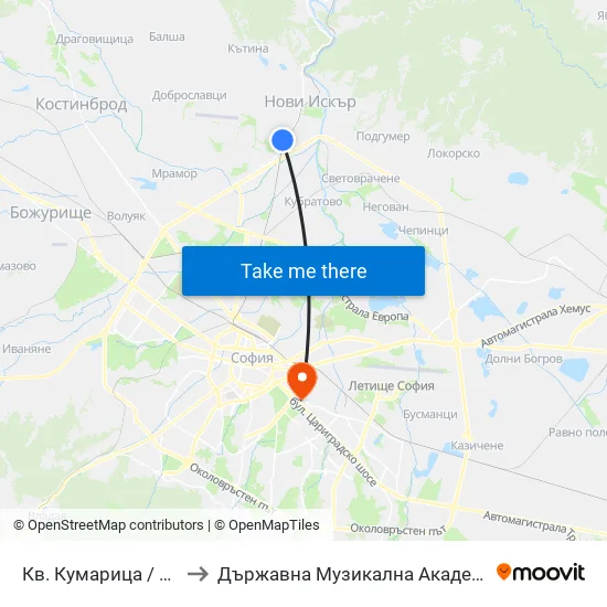 Кв. Кумарица / Kumaritsa Qr. (0856) to Държавна Музикална Академия - Инструментален Факултет map