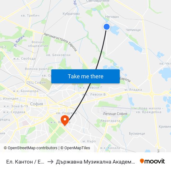 Ел. Кантон / El. Canton (0560) to Държавна Музикална Академия - Инструментален Факултет map