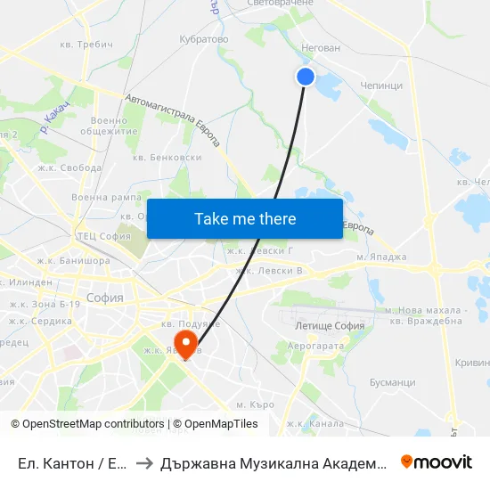 Ел. Кантон / El. Canton (0560) to Държавна Музикална Академия - Инструментален Факултет map