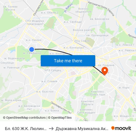 Бл. 630 Ж.К. Люлин 6 / Bl. 630, Lyulin 6 Qr. (0243) to Държавна Музикална Академия - Инструментален Факултет map