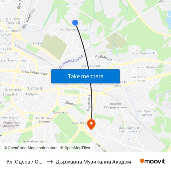 Ул. Одеса / Odessa St. (2356) to Държавна Музикална Академия - Инструментален Факултет map