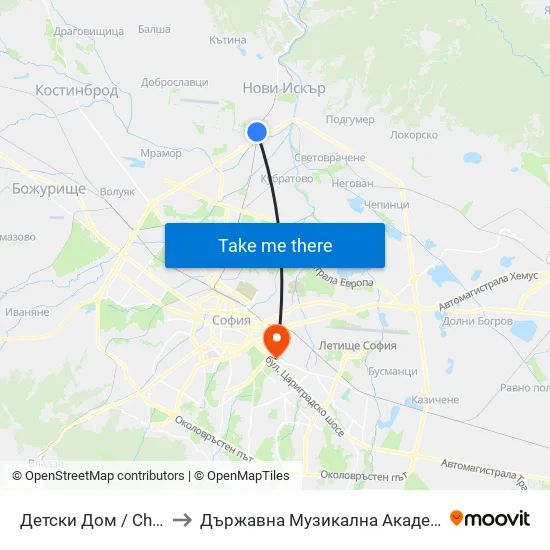 Детски Дом / Children’S Home (0528) to Държавна Музикална Академия - Инструментален Факултет map