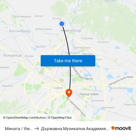 👋 Мината / the Mine (1069) to Държавна Музикална Академия - Инструментален Факултет map