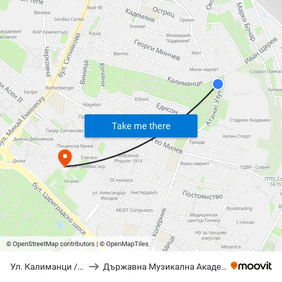 Ул. Калиманци / Kalimantsi St. (1974) to Държавна Музикална Академия - Инструментален Факултет map