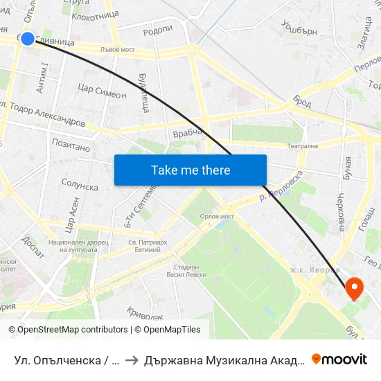 Ул. Опълченска / Opalchenska St. (2081) to Държавна Музикална Академия - Инструментален Факултет map