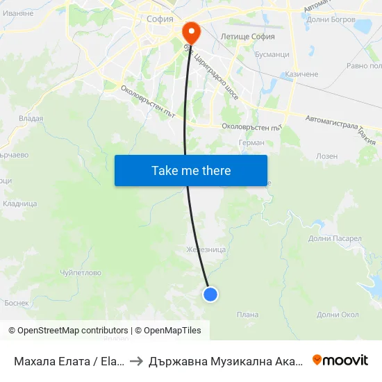 Махала Елата / Elata Neighbourhood (0562) to Държавна Музикална Академия - Инструментален Факултет map