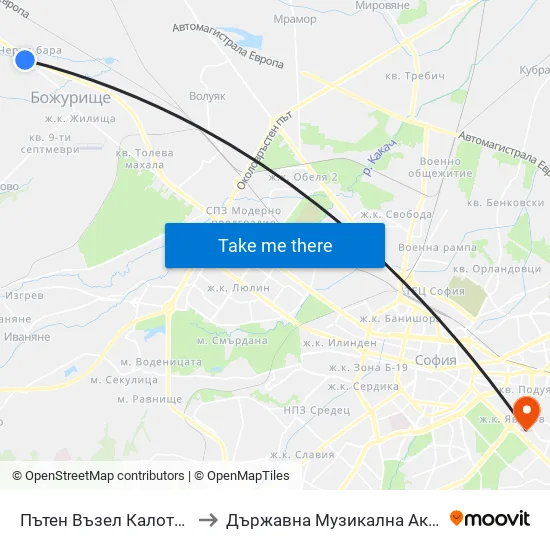 Пътен Възел Калотина / Kalotina Junction (2603) to Държавна Музикална Академия - Инструментален Факултет map