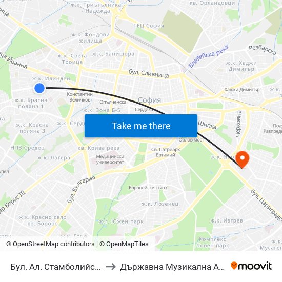 Бул. Ал. Стамболийски / Al. Stamboliyski Blvd. (0282) to Държавна Музикална Академия - Инструментален Факултет map