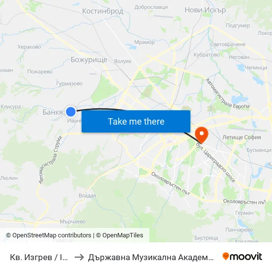 👋 Кв. Изгрев / Izgrev Qr. (0842) to Държавна Музикална Академия - Инструментален Факултет map