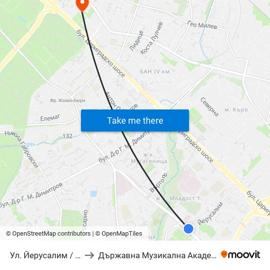 Ул. Йерусалим / Jerusalem St. (2471) to Държавна Музикална Академия - Инструментален Факултет map