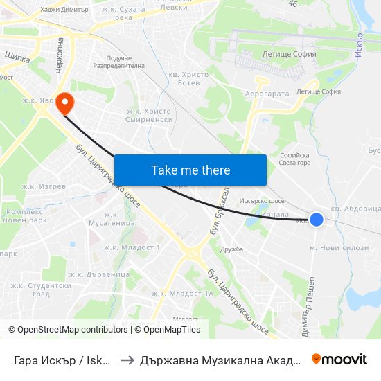 Гара Искър / Iskar Train Station (0825) to Държавна Музикална Академия - Инструментален Факултет map