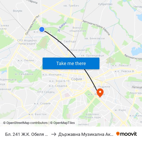 Бл. 241 Ж.К. Обеля 2 / Bl. 241, Obelya 2 Qr. (0171) to Държавна Музикална Академия - Инструментален Факултет map