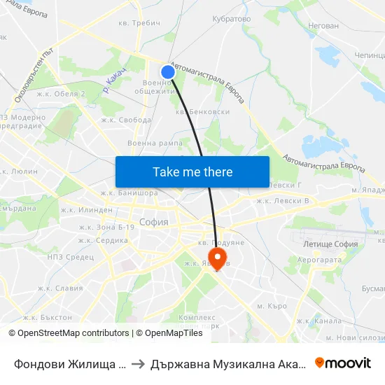 Фондови Жилища / Fondovi Zhilishta (2293) to Държавна Музикална Академия - Инструментален Факултет map