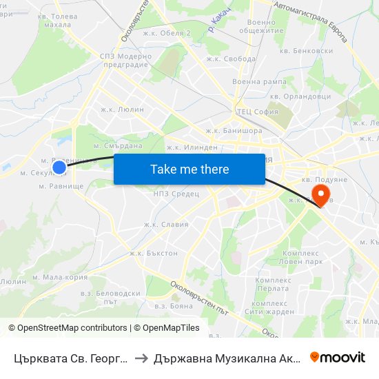 Църквата Св. Георги / St. George Church (2370) to Държавна Музикална Академия - Инструментален Факултет map
