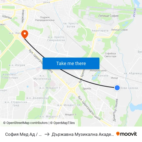 София Мед Ад / Sofia Med Jsc (0975) to Държавна Музикална Академия - Инструментален Факултет map