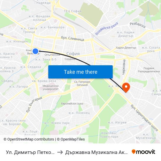 Ул. Димитър Петков / Dimitar Petkov St. (1925) to Държавна Музикална Академия - Инструментален Факултет map