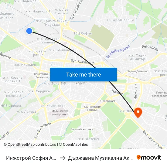 Инжстрой София Ад / Inzhstroy Sofia Jsc (0757) to Държавна Музикална Академия - Инструментален Факултет map