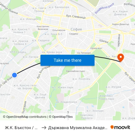 Ж.К. Бъкстон / Buckstone Qr. (0589) to Държавна Музикална Академия - Инструментален Факултет map