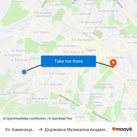 Ул. Каменица / Kamenitsa St. to Държавна Музикална Академия - Инструментален Факултет map