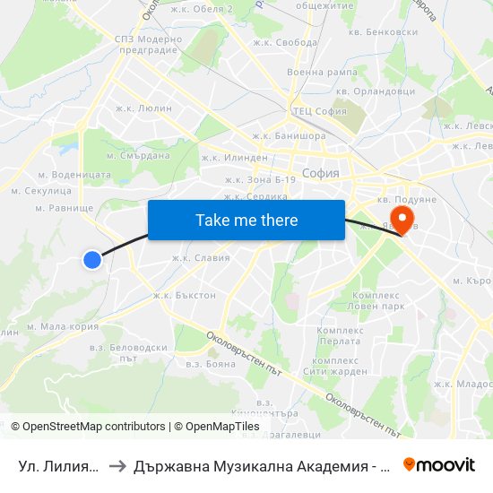 Ул. Лилия / Liliya St. to Държавна Музикална Академия - Инструментален Факултет map