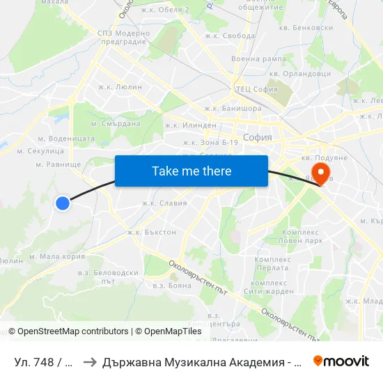 Ул. 748 / 748-Th St. to Държавна Музикална Академия - Инструментален Факултет map
