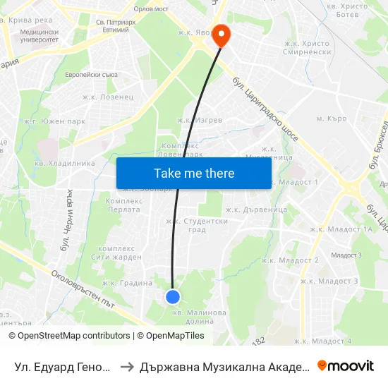 Детска Градина 190 / Kindergarten 190 (2878) to Държавна Музикална Академия - Инструментален Факултет map