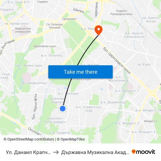 Ул. Данаил Крапчев / Danail Krapchev St. to Държавна Музикална Академия - Инструментален Факултет map