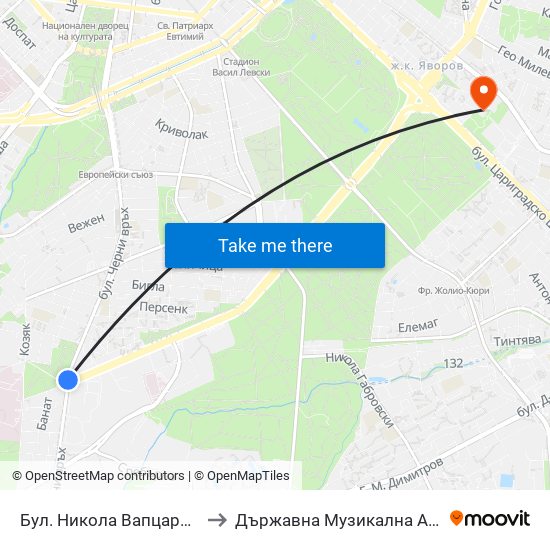 Бул. Никола Вапцаров / Nikola Vaptsarov Blvd. (0343) to Държавна Музикална Академия - Инструментален Факултет map