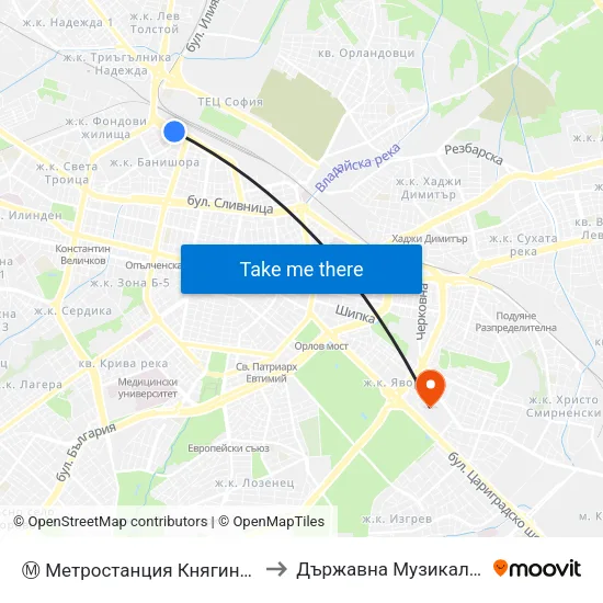 Ⓜ️ Метростанция Княгиня Мария Луиза / Kn. Maria Luisa Metro Station (6430) to Държавна Музикална Академия - Инструментален Факултет map