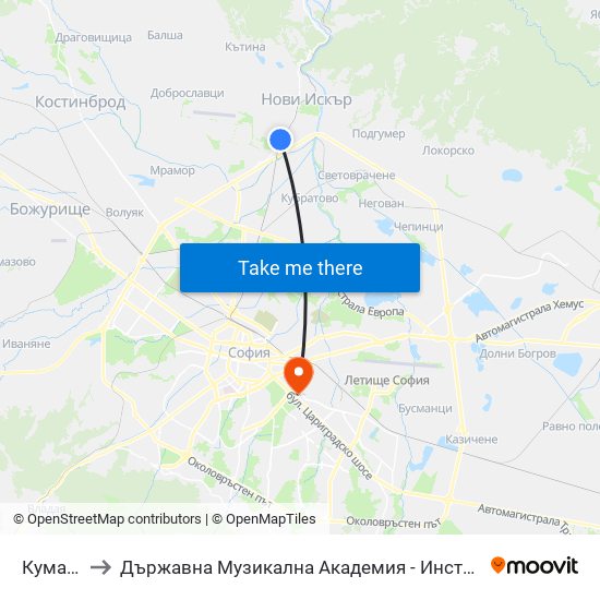 Кумарица to Държавна Музикална Академия - Инструментален Факултет map