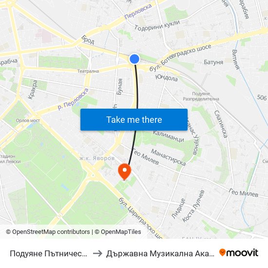 Подуяне Пътническа / Poduyane Patnicheska to Държавна Музикална Академия - Инструментален Факултет map