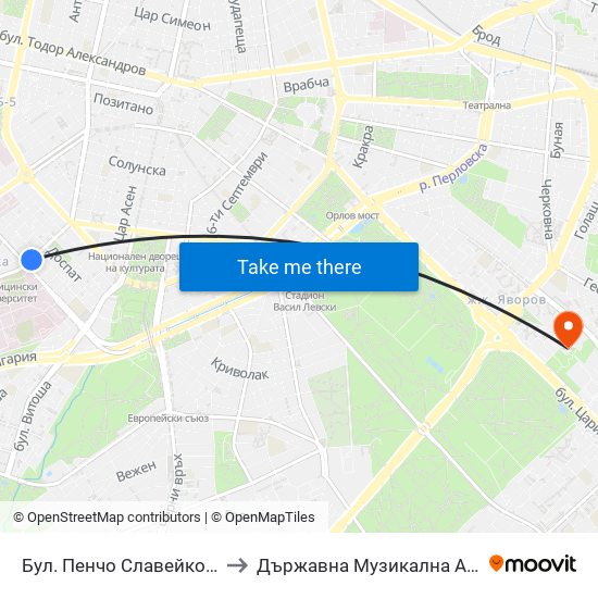 Бул. Пенчо Славейков / Pencho Slaveykov Blvd. (0355) to Държавна Музикална Академия - Инструментален Факултет map