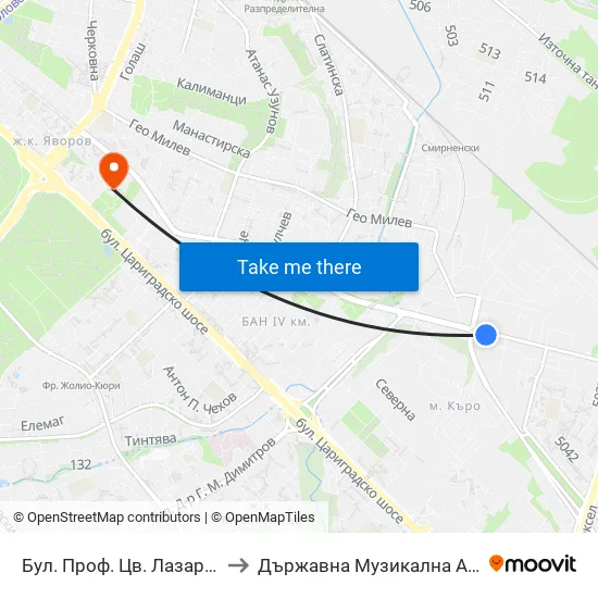 Бул. Проф. Цв. Лазаров / Prof. Tsv. Lazarov Blvd. (0370) to Държавна Музикална Академия - Инструментален Факултет map