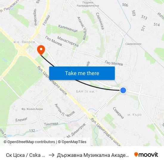 Ск Цска / Cska Sports Club (1152) to Държавна Музикална Академия - Инструментален Факултет map