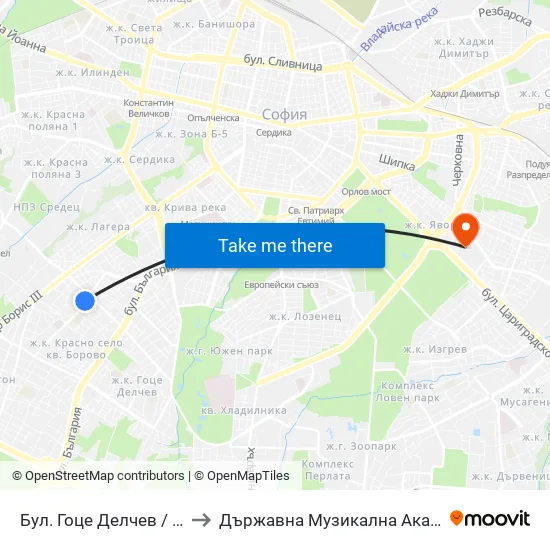 Бул. Гоце Делчев / Gotse Delchev Blvd. (2136) to Държавна Музикална Академия - Инструментален Факултет map