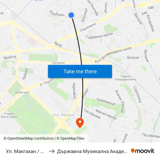 Ул. Макгахан / Macgahan St. (2481) to Държавна Музикална Академия - Инструментален Факултет map