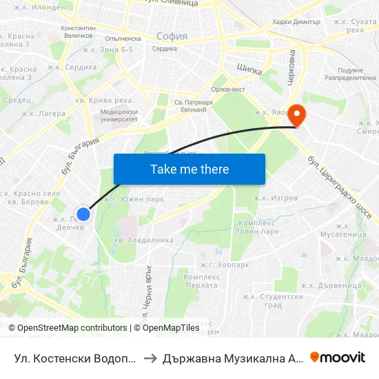 Ул. Костенски Водопад / Kostenski Vodopad St. (2008) to Държавна Музикална Академия - Инструментален Факултет map