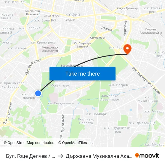 Бул. Гоце Делчев / Gotse Delchev Blvd. (0309) to Държавна Музикална Академия - Инструментален Факултет map
