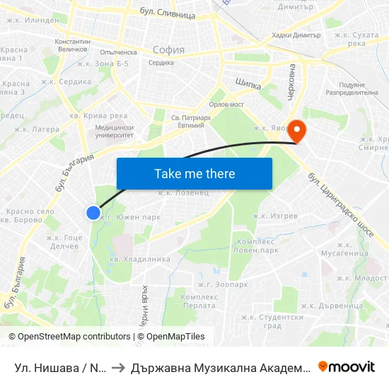 Ул. Нишава / Nishava St. (2062) to Държавна Музикална Академия - Инструментален Факултет map