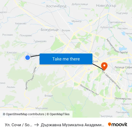 Ул. Сочи / Sochi St. (2787) to Държавна Музикална Академия - Инструментален Факултет map